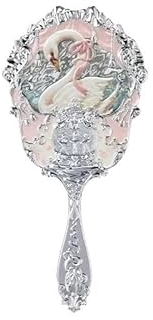DFJOENVLDKHFE Swan Ballet Series Handspiegel, 3 Arten, Exquisite Relief-Make-up-Werkzeuge, Rosa, Blau, Weiß(Creamy pink)