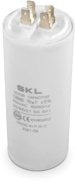 DEKAROX Condensateur universel 70 µF 450 V Ø 50 x 120 mm avec connecteurs AMP 6,3 mm vis de fixation M8 CBB60 Condensateur de démarrage et de course pour appareils électroménagers