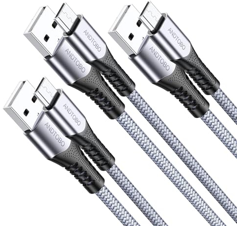 3Pack-2M Micro USB Cable, Micro USB Charging Cable, Micro USB Charger Cable-480 Mbit/s Nylon Braided, USB A-Micro Charging Cable for Android Phone, Samsung Galaxy, Oppo, Kindle, PS4, Fire Tablet, ect.
