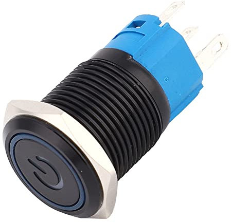 Tbest Drucktastenschalter, 2 Stück, Schwarzer Selbstsichernder Metallschalter, IP65-Schutz, mit LED-Lampe und Symbol, 16 Mm (3-6VDC)
