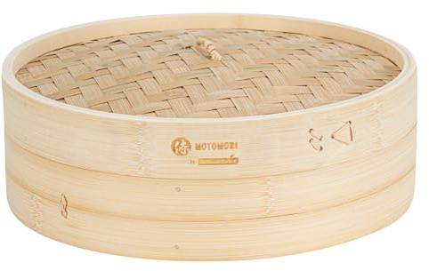 Restaurantware-Motomori 12 Inch Bamboo Steamer Set, 1 Reusable Dumpling Steamer - Includes 1 Lid And 1 Tier, Durable, Bamboo Asian Basket, For Steaming Vegetable, Meat, And More