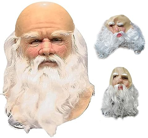 Jorzer Santa Claus Maske mit weißem Bart Weihnachten Weihnachtsmann Kopf Cover Latex süße Kinder Erwachsene Vollgesichtsmasken für Cosplay -Kostüm Weihnachtsfeier Karneval