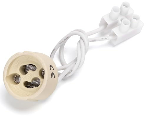 Portalámpara GU10 de cerámica blanca, ideal para iluminación en interiores y exteriores, compatible con bombillas LED y halógenas.