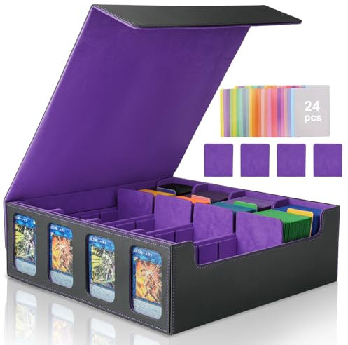 Commander Deck Box for MTG, Trading Card Storage Box Holds 3000+ TCG Cards, MTG Deck Box with 24 Colorful Dividers, Magnetic Card Collection Box with Display Windows Fits for YuGiOh (Black&Purple)