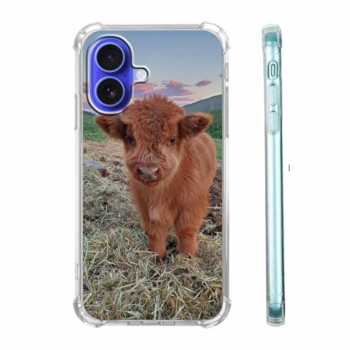 Vesidurt Highland Pampa Cow for iPhone 16 Plus Case,Cute Baby Cow Pattern,Trendy Soft TPU Bumper Case for iPhone 16 Plus,6.7
