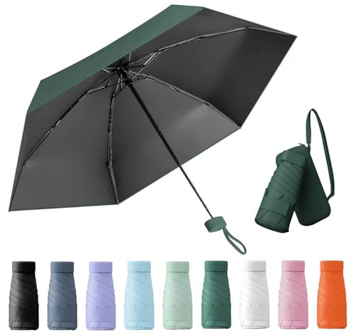 Wydexint Paraguas Plegable, Paraguas Proteccion Uv, Paraguas Portatil, Mini Paraguas, Viene Con Una Caja De Cápsulas, Impermeable y Resistente Al Viento, Adecuada Tanto (verde oscuro)