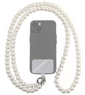 GD GOOD.designs Handykette mit perlmuttfarbenen Perlen - Universal Umhängeband inkl. Patch für jede Handy-Hülle | Handyband zum Umhängen (Länge 130cm)