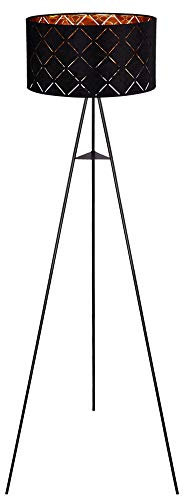 Design Steh Lampe Stativ Strahler Textil Stand Leuchte SCHWARZ GOLD im Set inkl. LED Leuchtmittel