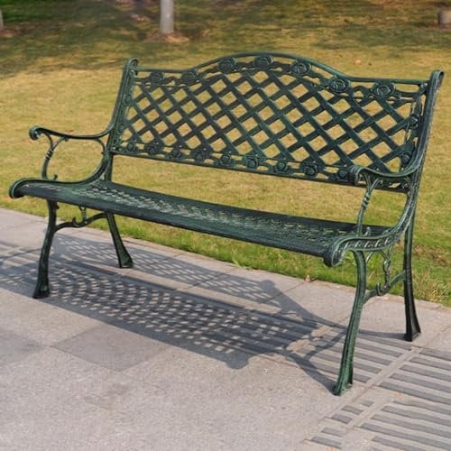 WPWSDWMX Gartenbank mit Rückenlehne und Armlehnen, Bank aus Schmiedeeisen, Zwei-Personen-Bank, Holzbank mit Netzsitz, Wetterfeste Bank Outdoor für Den Hof(Green)