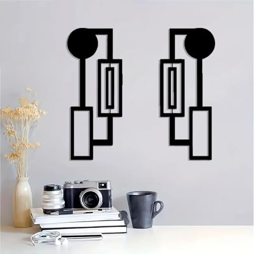 DUOOLN 2 Stück Schwarz Abstrakt Metall Wandkunst, Minimalistisches Dekor Single Line Art Wanddekor, Moderne Geometrische Wandskulpturen aus Metall für Bauernh Zuhause, Schlafzimmer, Wohnzimmer