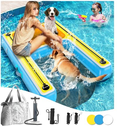 Inflatable Water Ramps,Multi-Use Large Dog Floats Ladder for Pool Boat Dock Lake,Non-Slip One-piece Ramp Mesh Swimming Plank for Adults Children Dogs Up to 240 lbs,Swimming Float Water Toys