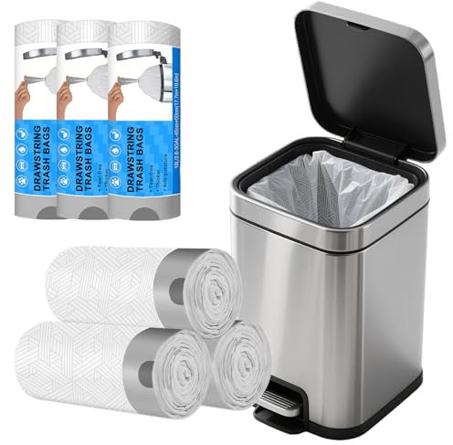 Small Bins Bags Drawstring white Bin Liners 10Liter, Strong Waste Pedal Bin Liners for Bathroom, Bedroom, 90 Count
