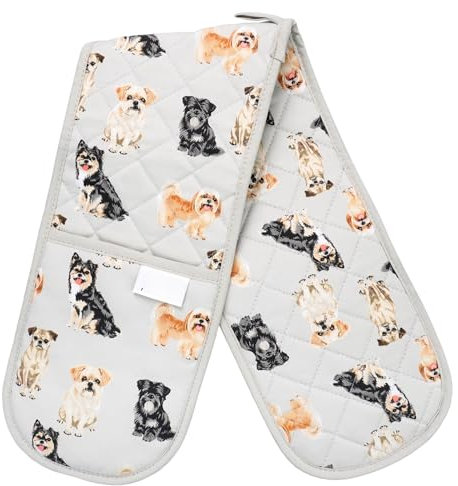 Double Oven Gloves UK: Heat-Resistant Mitts, Heavy-Duty Pot Holders for the Kitchen – Perfect for Farmers, Cooking, and Kitchen Novelty Use (Dog 2)