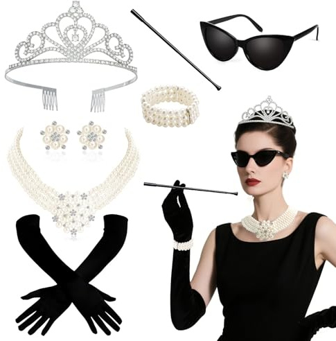 GOTRUST 20er Jahre Kostüm Damen Accessoire, 7pcs Schwarz Great Gatsby Zubehör Set, 1920er Charleston Accessoires für Frauen Damen für Abschlussball Halloween Neujahr