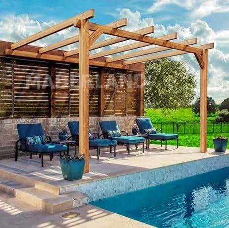 Atoutloisir.com Maderland Pergola adossée Bois - Andorra, Dimensions 400 x 400 cm, Ancrage Support de Plaque surélevé