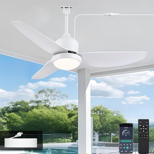106CM IP65 Exterior Ventilador de Techo con Luz Outdoor Lámpara de Techo con Ventilador Regulable Lámpara de Techo con Mando a Distáncia Lámpara con Ventiladores para Pabellón Patio Jardín Balcón