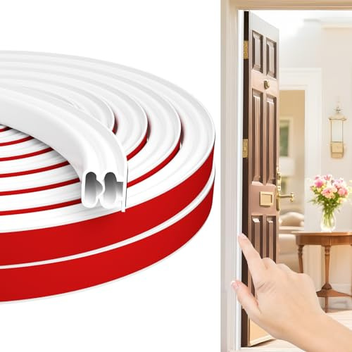 Jobon Draft Excluder for Doors - Upgraded Thickened Rubber Weather Stripping Door Seal Strip for 5-10mm Large Gap, Self-Adhesive Soundproofing Weatherstripping Replacement (6M, White)
