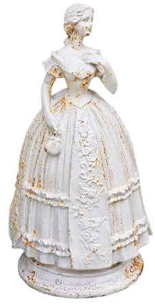 Heimvita 23cm Vintage Gartenfigur aus Gusseisen, Viktorianische Damenskulptur mit Handtasche, Rustikale Gartendekoration, Innen- und Außenbereich (Weiß)