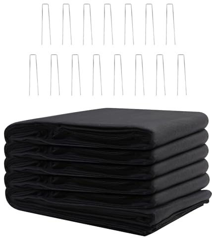 KEPYDRMTF 10 x 15 Feet Pond Liner Underlayment, Outdoor Ponds Underlayment, Non-Woven Geotextile with 15 U-Pins for Landscaping Streams Fountains and Garden Waterfall