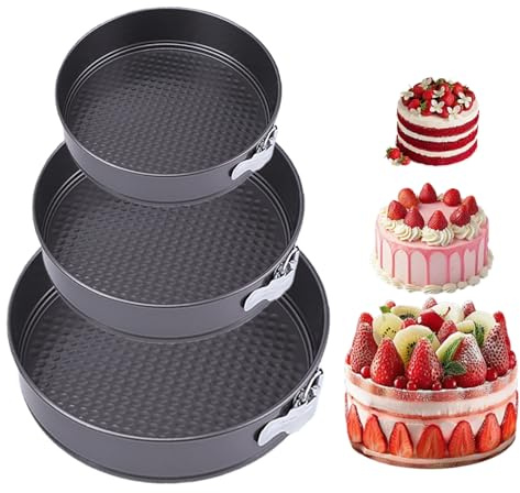 GOEDCH Teglia da forno rotonde da 20/22/24 cm, set rotondo per torte, con rivestimento antiaderente, con fondo piatto rimovibile, per torte e pane