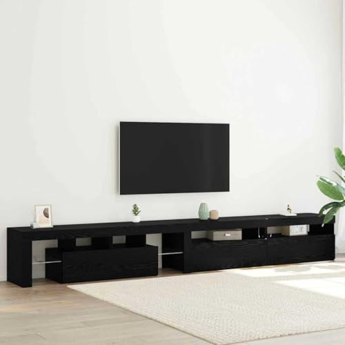 Iiaky TV Schrank 290cm lang TV Schrank mit LED TV Schrank mit Stauraum Lowboard TV Board Holz für Wohnzimmer Schlafzimmer-Schwarz Eichen-Optik-290 cm