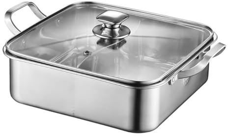 UKCOCO Pot Cooking Stainless Glass with Divided Hot Lid Steel and Handles Firm Rust-Proof Two-Flavor Stock Hotpot Suitable for Family Gatherings and Chinese