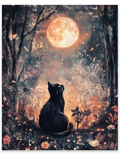 Hjjdiyes Kit de pintura por números para adultos gato luna llena, kit de pintura por números sobre lienzo con pinturas acrílicas y 4 pinceles, pintura por números para decoración de pared o regalo, 40