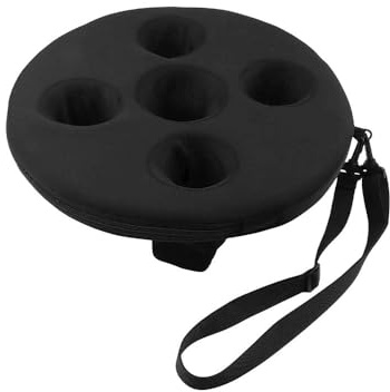 EasyByMall Soporte flotante para bebidas, piscina, playa, lago y spa, bandeja de espuma y tela para 5 tazas, 39 x 39 x 13,5 cm, color negro