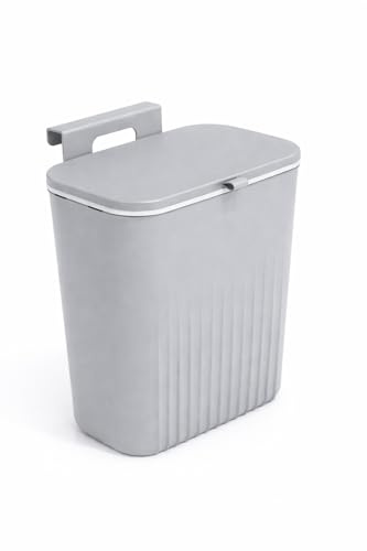 9L Hanging Trash Can with Lid Wall-mounted Compost Bin for Kitchen Hanging Trash Can with Lid, Cabinet Door Garbage Bin, Compact Waste Container for Food Scraps, Bathroom & RV (GREY)