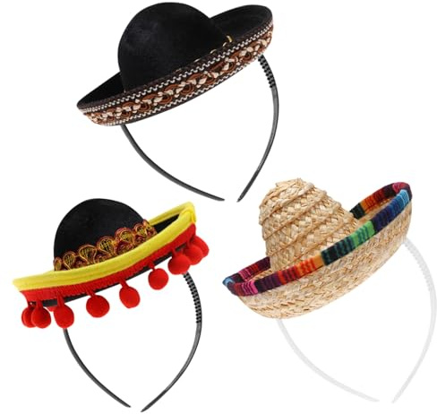 SWETRACE 3 Piezas Sombreros de Paja Mexicanos Miniatura para Festivales Protección Solar, Estilo Folklórico Mexicano Atractivo y Material Plástico Resistente para Uso Diario