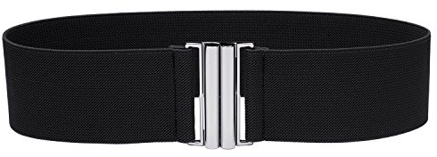 Syuer Damen Breiter Elastischer Taillengürtel Cinch Gürtel Trimmer Stretchbund (S-M (65-78cm), Schwarz (Schnalle Silber))