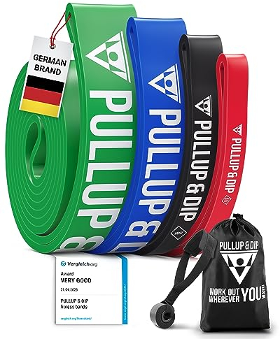 Fitnessbänder Widerstandsbänder von Pullup & Dip mit Tasche und gratis Übungsanleitung - Klimmzugband Widerstandsband Pull Up Resistance Band – Fitnessband Klimmzughilfe in Strong (grün)
