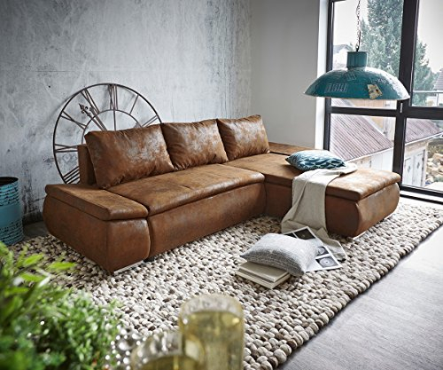 DELIFE Couch Abilene Braun 260x175 mit Bettfunktion Ottomane variabel Ecksofa