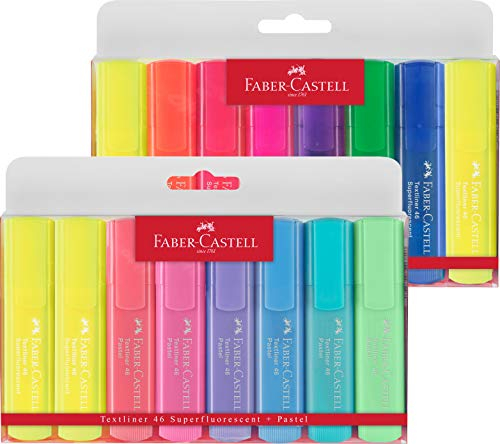 Faber-Castell Textmarker Textliner 1546 Pastell + Neon Superfluor nachfüllbar Sortiert Etui 2x8 Stück