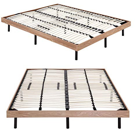 MOG Holzbett Metallrahmen mit Holzumrandung Größen (Eiche Hell, 140x200)