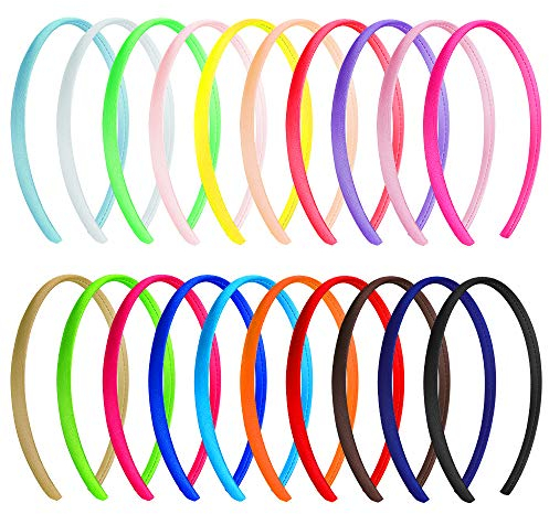 Serre-tête Satin 20 Pcs Serre-tête en Plastique Bandeaux en Satin Fibre 1 cm Serre-tête Cheveux Serre-tête pour Femme Fille Enfant Serre-tête Multicolore pour Décoration Accessoire de Cheveux