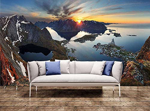 XiuTaiLtd Naturwandkunst-Naturpanorama-Berglandschaft Bei Sonnenuntergang Norwegen. Riesiges Fototapeten-Wandbild-350x256 CM