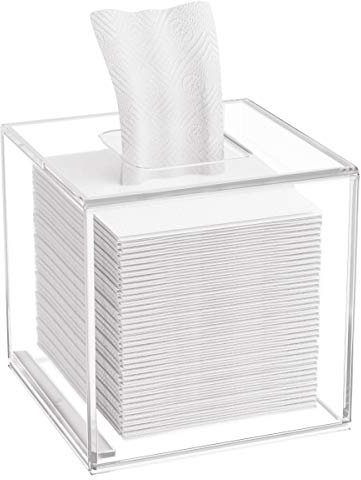 HIIMIEI Quadratisch Kosmetiktücherbox, 14 × 14 × 14cm Acryl Tücherbox | Tissue Box mit Magnetabdeckung für Esszimmer Badezimmer Schlafzimmer Auto Büro - Acryl Transparent