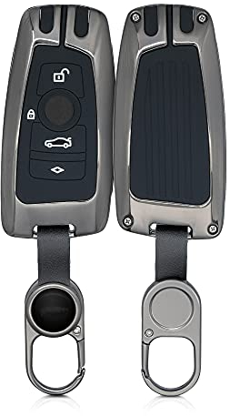 kwmobile Autoschlüssel Hülle kompatibel mit BMW 3-Tasten Funk Autoschlüssel (nur Keyless Go) - Hardcover Metall Schutzhülle Schwarz