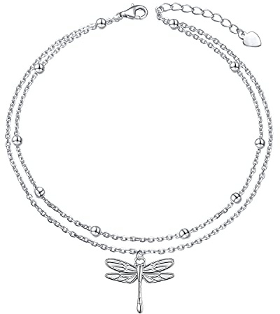 DAOCHONG Libelle Schmetterling Fußkettchen S925 Sterling Silber geschichtet süße Tiere Fuß Perlen verstellbare Fußkettchen für Frauen Schmuck
