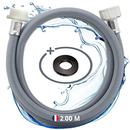 Electroo Rallonge Tuyau Lave Vaisselle 2M | Tuyau Machine à Laver Ø20-27 mm | Rallonge Tuyau Lave Linge Arrivée d'Eau Froide Standard | Filetage Plastique, 1 Joint Plat Caoutchouc Préinstallé