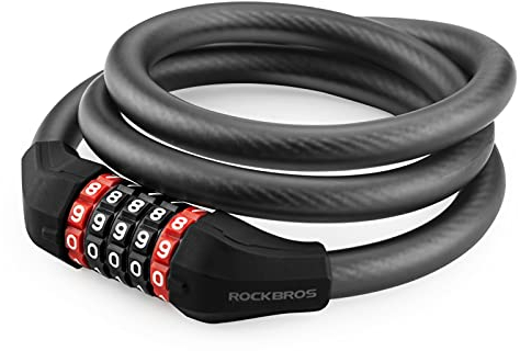 ROCKBROS Antivol de Vélo, Cadenas 120 cm/15 mm Câble Pliable avec 5 Chiffres Code Combinaison Noir