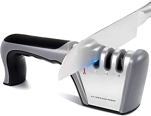 Adoric Messerschärfer, 4-in-1 Küchenmesser, professionelles Messer-Zubehör, Stahl-Scherenschärfer, Werkzeug zum Reparieren, Wiederherstellen und Polieren von Klingen schnittfestem Handschuh
