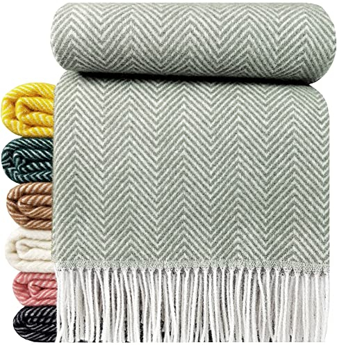 STTS International Wolldecke 100% Schurwolle Wohndecke 140 x 200 cm Tagesdecke Schurwolldecke Woll-Plaid Tirol in vielen Farben erhältlich Hellolive (D-M)