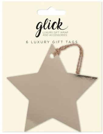 Glick Christmas Gift Tags with String | Gold Foil Star Label | Pack of 6 | Fully Recyclable | Sturdy Card | Write Your Own Message | For Xmas Present Label, Holiday Supplies & Tree Decorations