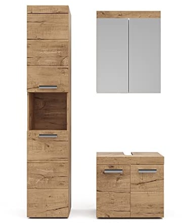 Vicco Badmöbel-Set Luna, Badezimmerschrank-Set, Eiche, 3 Teile, mit Hochschrank