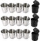 Spldsun 12 Stück Flachmann Becher, Edelstahl Becher, Stapelbare Schnapsbecher mit Leder-Tasche, Ideales Flachmann-Zubehör, Tolle Geschenk-Idee