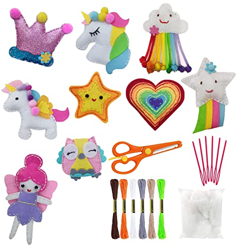 Select Zone DIY Nähen Kinder Bastelset Filz Bastelset mit Stickgarn Plastiknadeln Füllwatte Schere Prinzessin