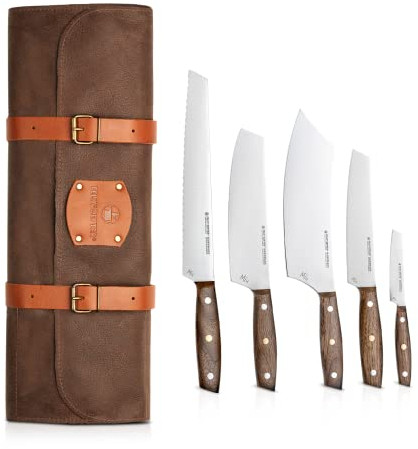 FELIX SOLINGEN 220550-GB MIU Messerledertasche inkl. 5 Messer – hochwertige Klingen – Rinderledertasche aus Handarbeit