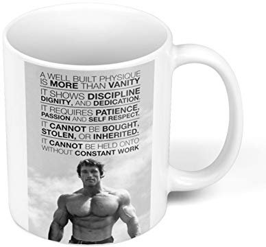 Keramik-Kaffeetasse, 325 ml, inspirierendes Zitat, Arnold Schwarzenegger is more than English Vanity